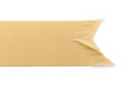 Beige adhesive masking tape strip with ripped edges creating a banner shape, isolated on transparent background