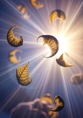Translucent Fern Fronds Suspended Against Bright Light and a Blue Sky