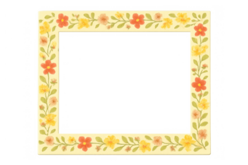 Floral border frame with watercolor yellow and orange flowers on a light background, transparent png element