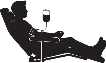 Silhouette of a person donating blood while reclining in a comfortable chair medical equipment