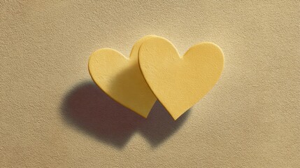 Obraz premium Two Soft Yellow Hearts on a Textured Background Representing Love, Affection, and Connection in a Minimalistic and Charming Style
