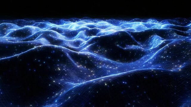 A mesmerizing digital portrayal of a serene landscape, showcasing luminous, wave-like forms that undulate gracefully across a dark backdrop, creating a captivating, otherworldly atmosphere.