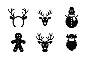 set of christmas silhouette icons