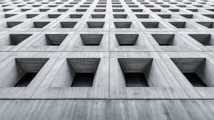 Obraz premium Modern Architectural Design Featuring Geometric Patterns in Concrete, Captured from a Low Angle Perspective Against Clear Sky Background
