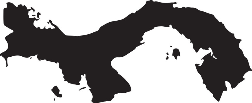 Black Silhouette Map of Panama Isolated on White Keywords: Panama, map, silhouette, country
