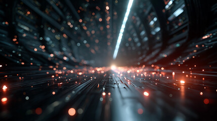 Obraz premium Futuristic Tunnel: Immerse yourself in a visionary tunnel, where technology and innovation merge, a pathway to new horizons, lines of light and energy create a captivating environment. 
