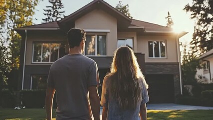couple entering in a new modern home video - Powered by Adobe