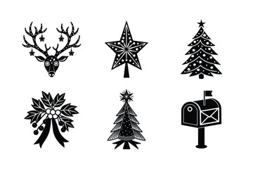 set of christmas silhouette icons