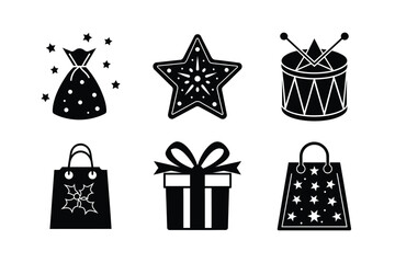 set of christmas silhouette icons