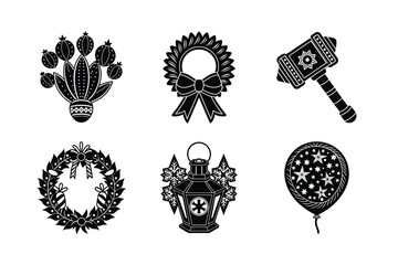 set of christmas silhouette icons
