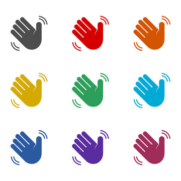 Waving hand icon isolated on white background. Set icons colorful