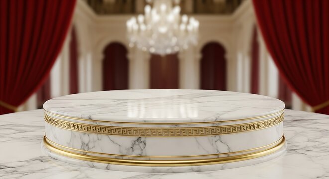 Luxurious marble platform stage with golden accents in elegant setting