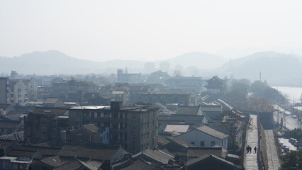 The old Chinese town view surrounded by the bricks made wall on the south of the China
