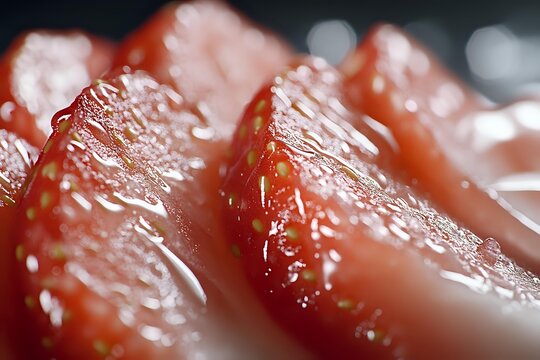 Juicy pink grapefruit segments close-up with visible pulp texture and natural citrus moisture, perfect for food and beverage marketing. - Powered by Adobe