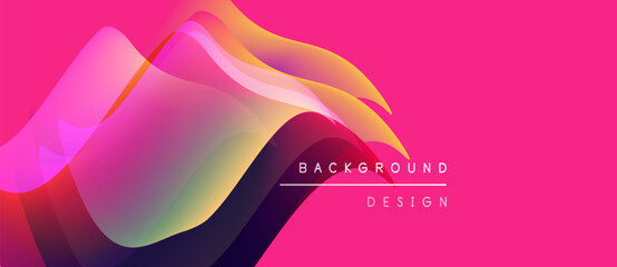 Abstract flowing shapes, vibrant colors, pink background. Modern design elements create dynamic visual impact. Text reads background design.
