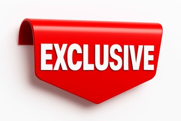 Bright red exclusive tag attached to a surface symbolizing special offers and limited availability