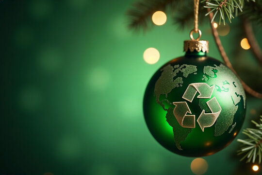 Recycle Christmas Ornament: Green Sustainability Decoration, Eco-Friendly Holiday Theme & Earth Conservation
