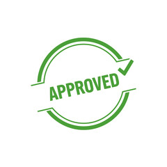 Green circular Approved stamp with a distressed texture and a checkmark symbol.
