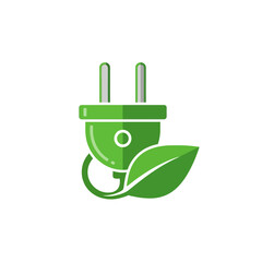 Green electric plug icon with a leaf, symbolizing eco-friendly power and sustainable energy.