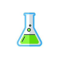 Green Liquid in Erlenmeyer Flask with Blue Outline and Bubbles.