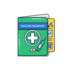 Green Vaccine Passport with White Cross and Syringe Illustration.