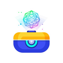 Holographic Projector with Geometric Sphere - Blue, Yellow, and Rainbow-Colored Digital Display.