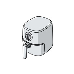 Isometric Illustration of a Modern Air Fryer with Handle and Control Knob.