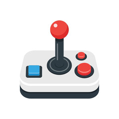 Isometric Illustration of a Retro Arcade Joystick with Buttons, Red and Blue.