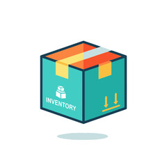 Isometric Teal Inventory Box with Orange Tape and Inventory Text.