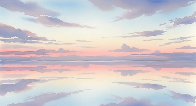 Serene watercolor painting of a twilight sky and water reflections - Powered by Adobe