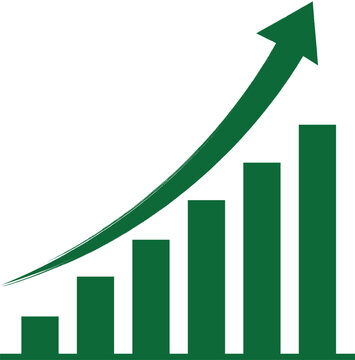 Financial growth bar chart with rising arrow showing progress