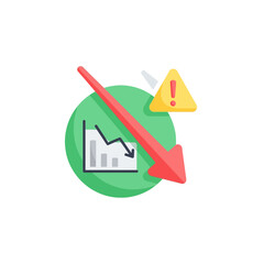 Red Arrow Pointing Downward with Graph and Warning Sign on Green Circle.
