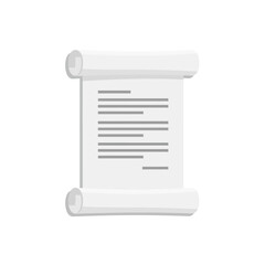 Rolled White Paper Scroll with Gray Text Lines, Document, Parchment.
