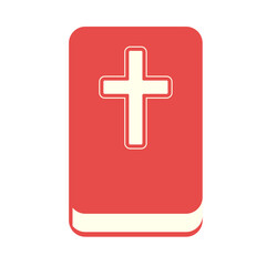 Red bible icon isolated on white background. red book with Christian cross on cover. vector book flat sign