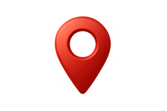 Red 3d location pin icon representing destination, navigation, and positioning on transparent background