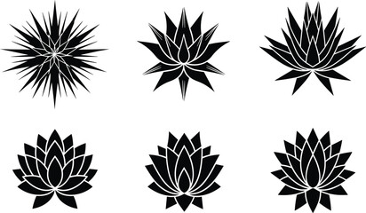 Agave silhouette, succulent plant, botanical icon, black vector, desert foliage, nature design, leaf shape, garden motif, tropical style, artistic sketch