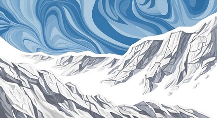 Vector Illustration of Winter Mountain Landscape and Abstract Sky Design
