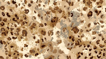 Abstract leopard print featuring organic shapes and spots in various shades of brown, beige, and grey, creating a stylish and textured pattern suitable for design backgrounds, textiles, and fashion.