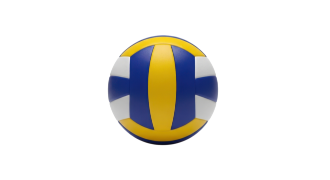 Standard professional yellow, blue, and white panel indoor volleyball isolated on Transparent Background