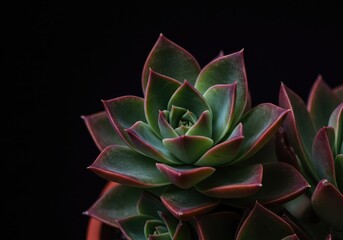 Fototapeta premium A vibrant close-up shot emphasizing the thick, fleshy leaves and intricate rosette pattern of a small, drought-resistant succulent plant ,fleshy ,healthy ,growth