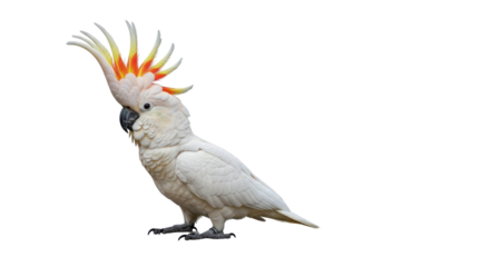 Majestic White Cockatoo Parrot with Flared Orange and Yellow Crest isolated on Transparent Background