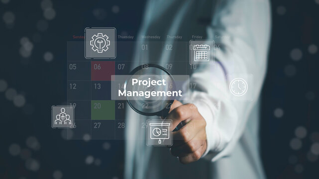Modern project management concept showing goal setting, task control, and timeline tracking with a digital interface. Ideal for managing workflows and optimizing productivity in business.