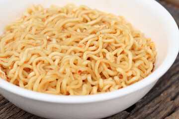 Spicy instant noodles on bowl