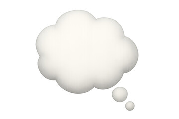 White 3d thought bubble, fluffy cloud shape for ideas, dreams, imagination and communication. Transparent background for easy layering