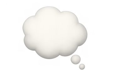 White 3d thought bubble, fluffy cloud shape for ideas, dreams, imagination and communication. Transparent background for easy layering