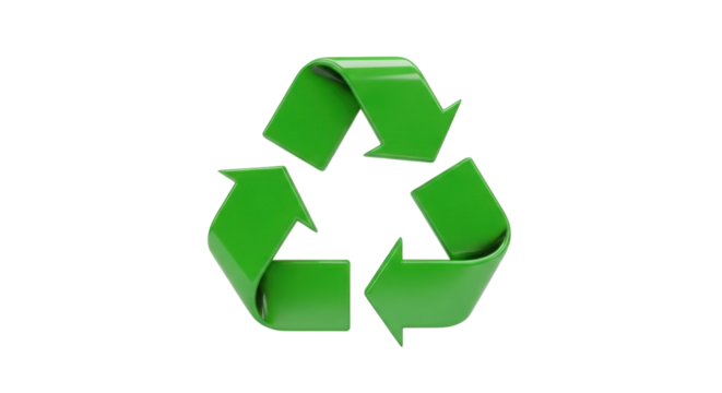 Bright Green Universal Recycling Symbol 3D Illustration isolated on Transparent Background