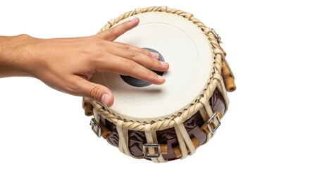 Male Hand Playing Traditional Indian Percussion Tabla Drum isolated on Transparent Background