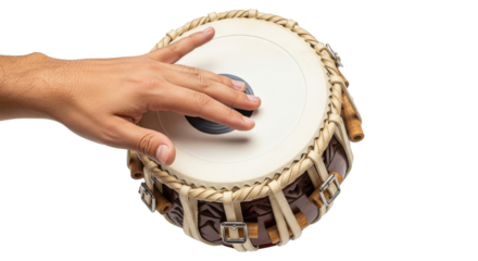 Male Hand Playing Traditional Indian Percussion Tabla Drum isolated on Transparent Background