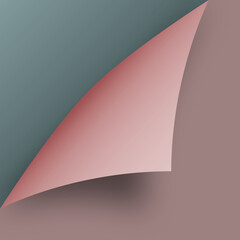 Colorful corner of a page curling at the edge, revealing a vibrant folded paper layer with a bright peeling sticker effect; the turning sheet casts a dynamic shadow across the document as the bent, mu