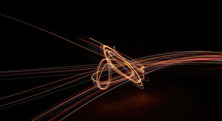Dynamic long exposure abstract background featuring brilliant electric light trails weaving across the dark frame in complex patterns ,wallpaper ,colorful ,trail